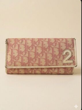 Dior Pink Canvas Fold-Over Wallet with White Trim and '2' Patch